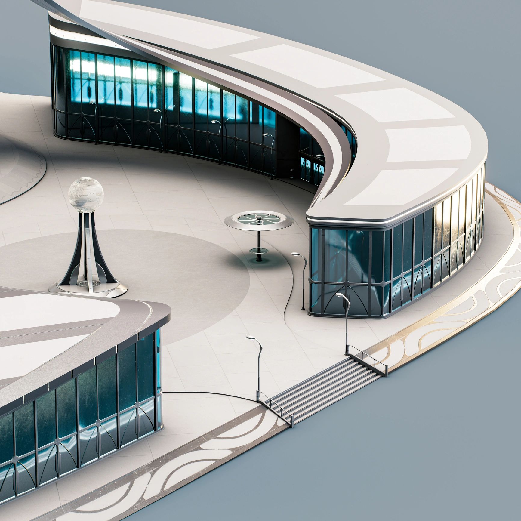 Renderizado de edificio curvo futurista